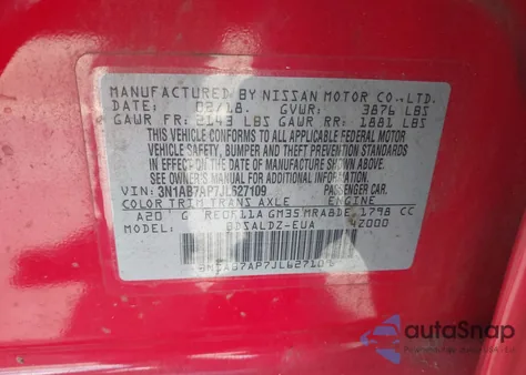 2018 Nissan Sentra Sv из США, поврежденный, VIN 3N1AB7AP7JL627109